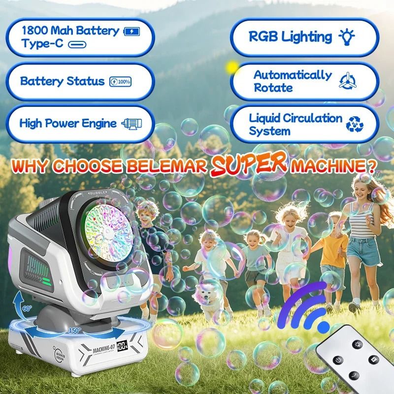 Upgraded Bubble Machine With Remote Control And RGB Lights 4