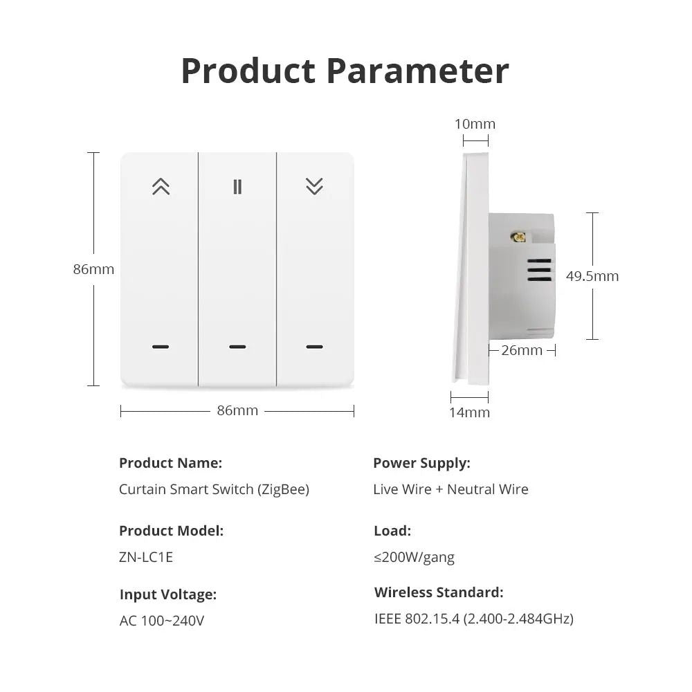 Yagusmart Zigbee Smart Curtain Switch For Roller Shade Motor 5