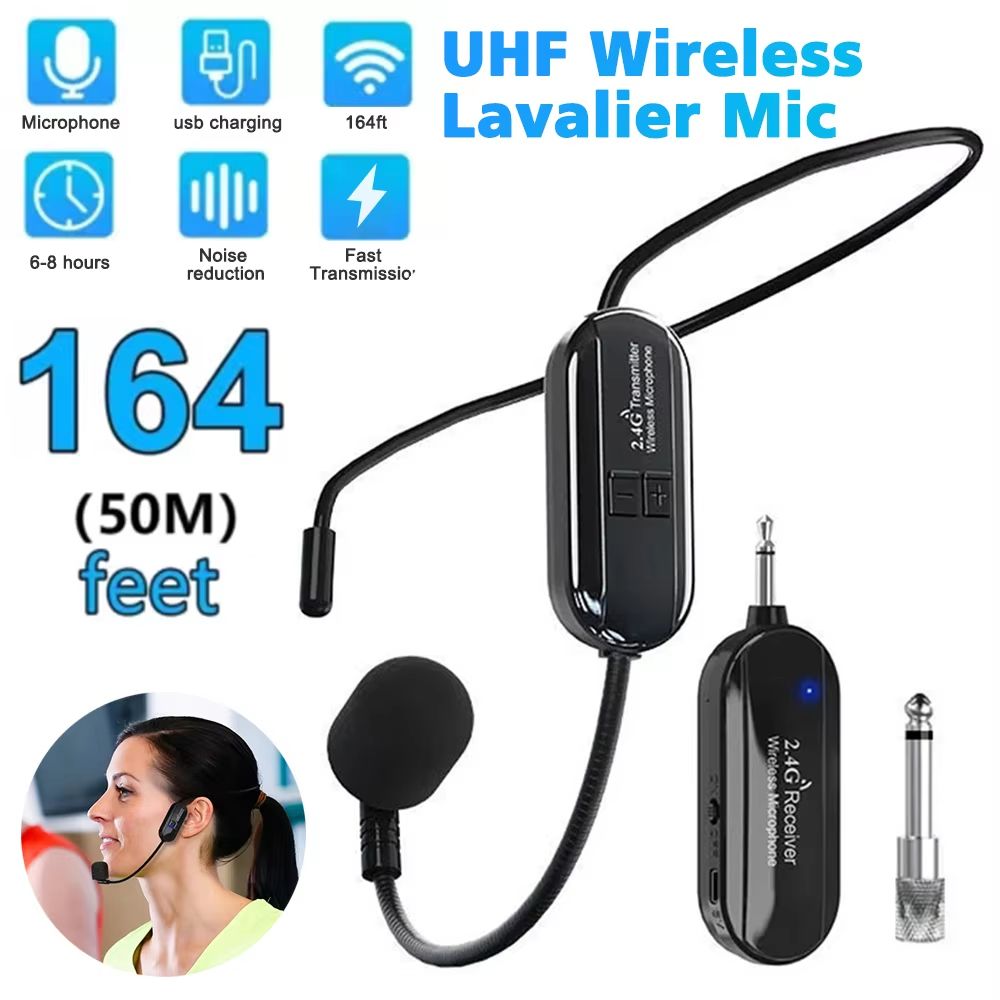 Wireless Headset Microphone Kit with 2.4G Transmitter & Receiver for Teaching, Stage, and Public Speaking