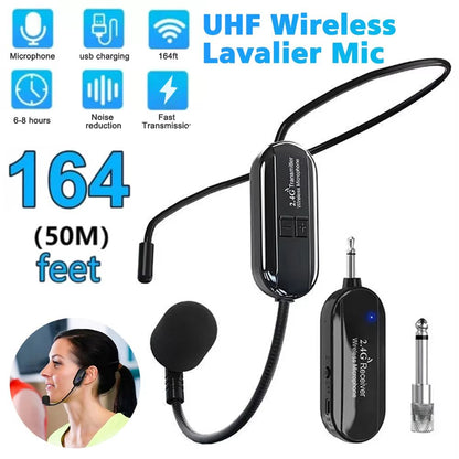 Wireless Headset Microphone Kit with 2.4G Transmitter & Receiver for Teaching, Stage, and Public Speaking