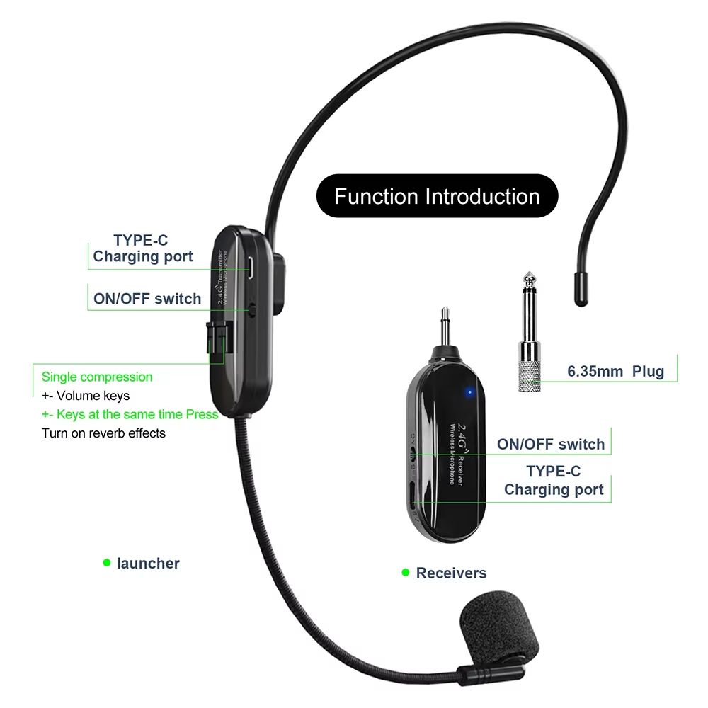 Wireless Headset Microphone Kit With 24G Transmitter  Receiver For Teaching Stage And Public Speaki 1