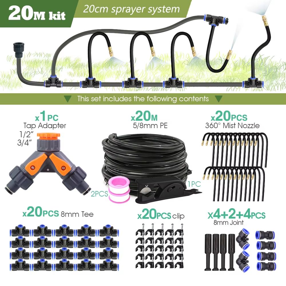 Garden Misting And Watering System Kit With Adjustable Nozzles And SelfPriming Pump  Outdoor Coolin 9