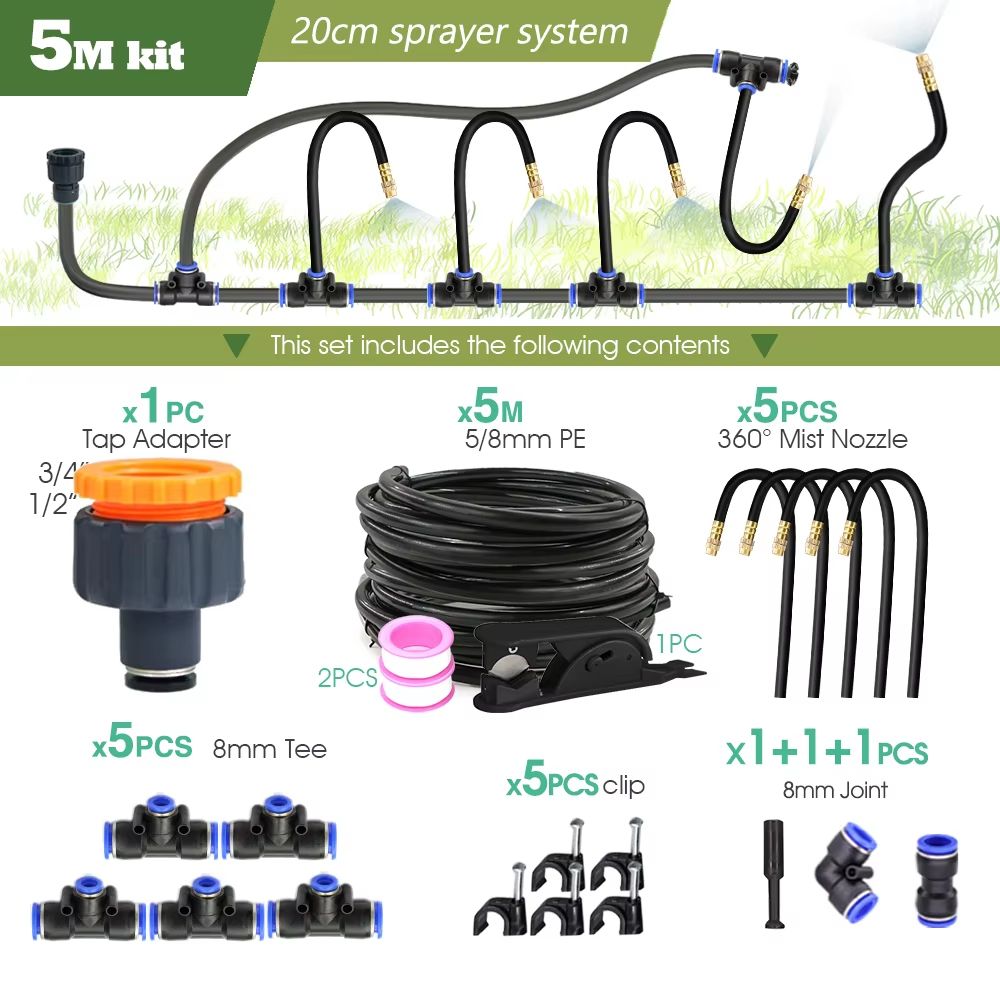 Garden Misting And Watering System Kit With Adjustable Nozzles And SelfPriming Pump  Outdoor Coolin 6