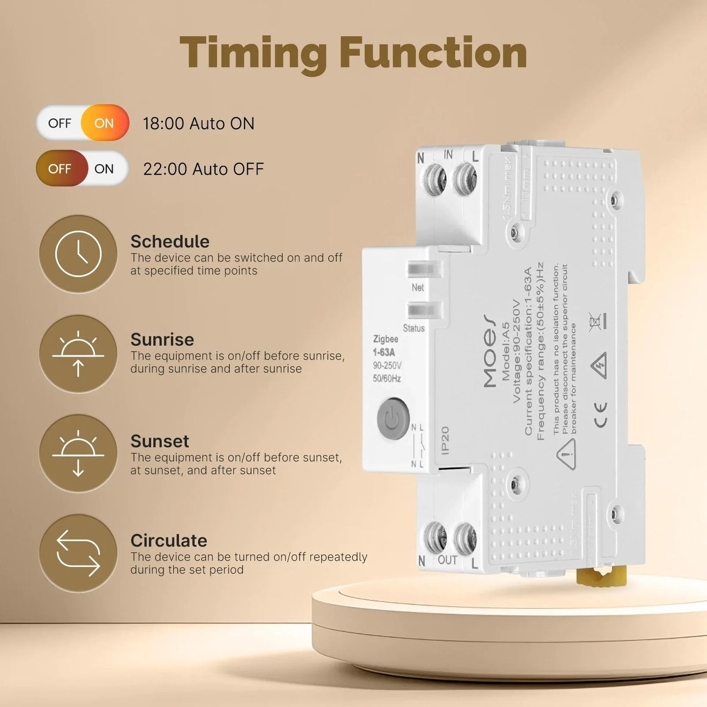 Moes Tuya Zigbee Smart Circuit Breaker 63A Fireproof Electricity Monitor 3
