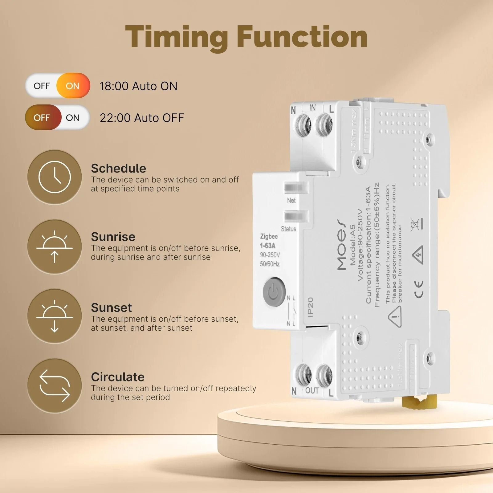 Moes Tuya Zigbee Smart Circuit Breaker 63A Fireproof Electricity Monitor 3