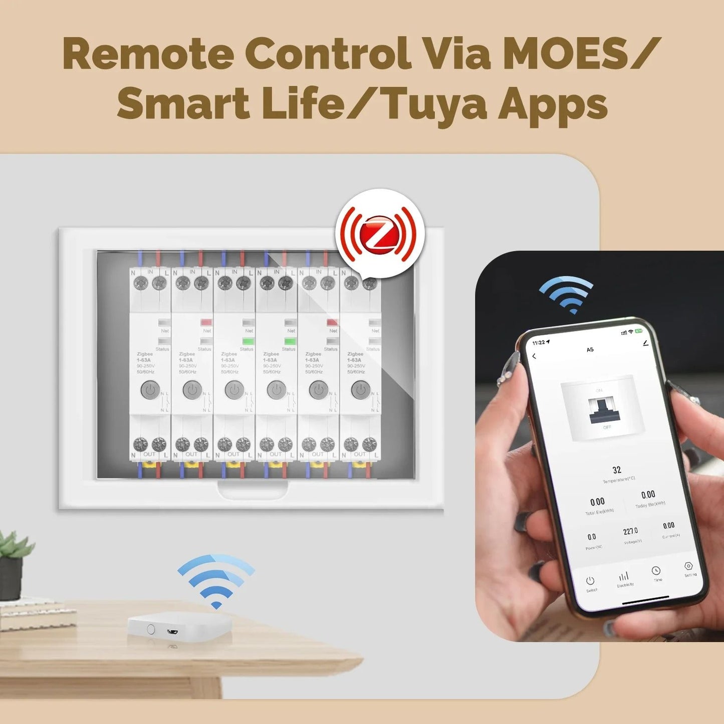 Moes Tuya Zigbee Smart Circuit Breaker 63A Fireproof Electricity Monitor 4