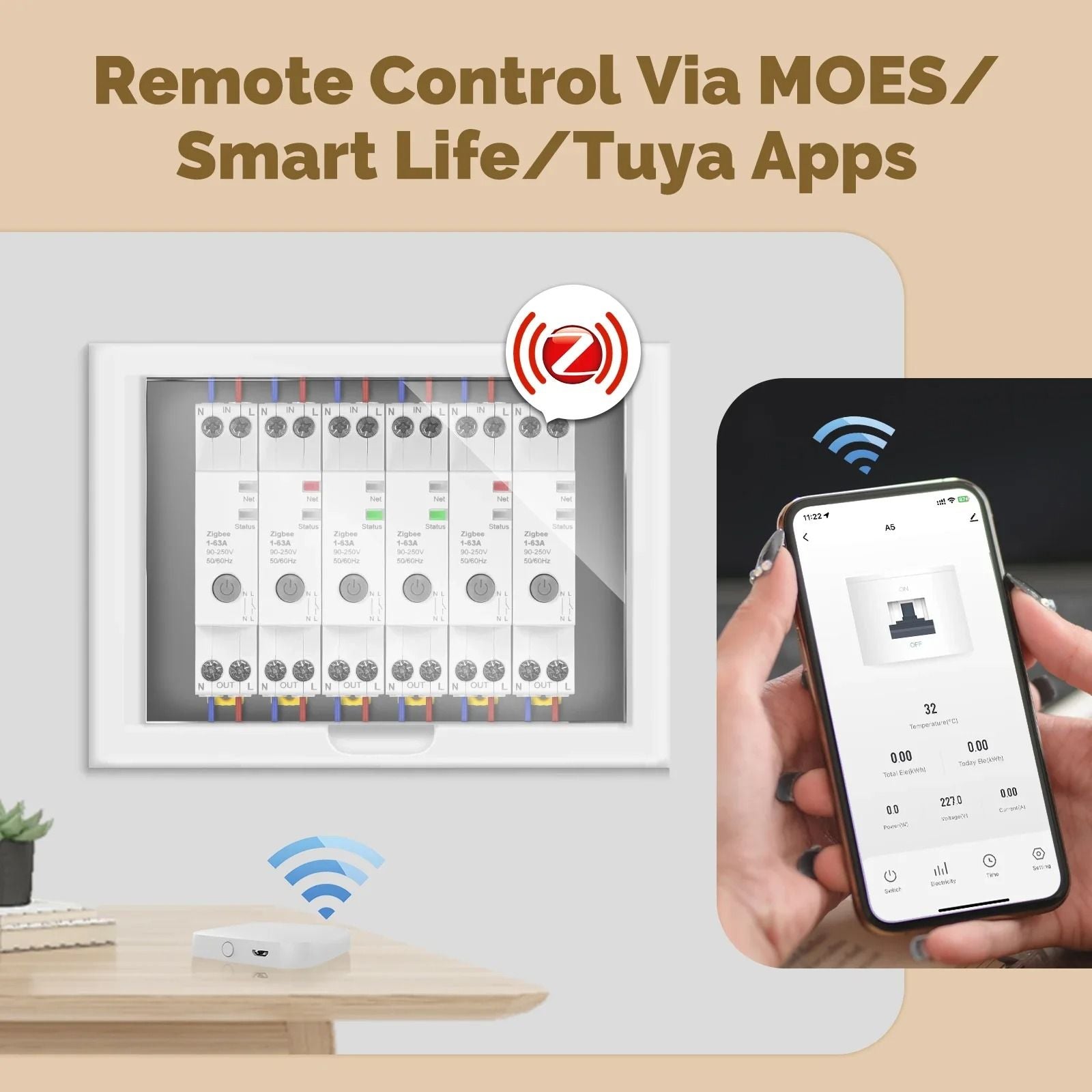 Moes Tuya Zigbee Smart Circuit Breaker 63A Fireproof Electricity Monitor 4