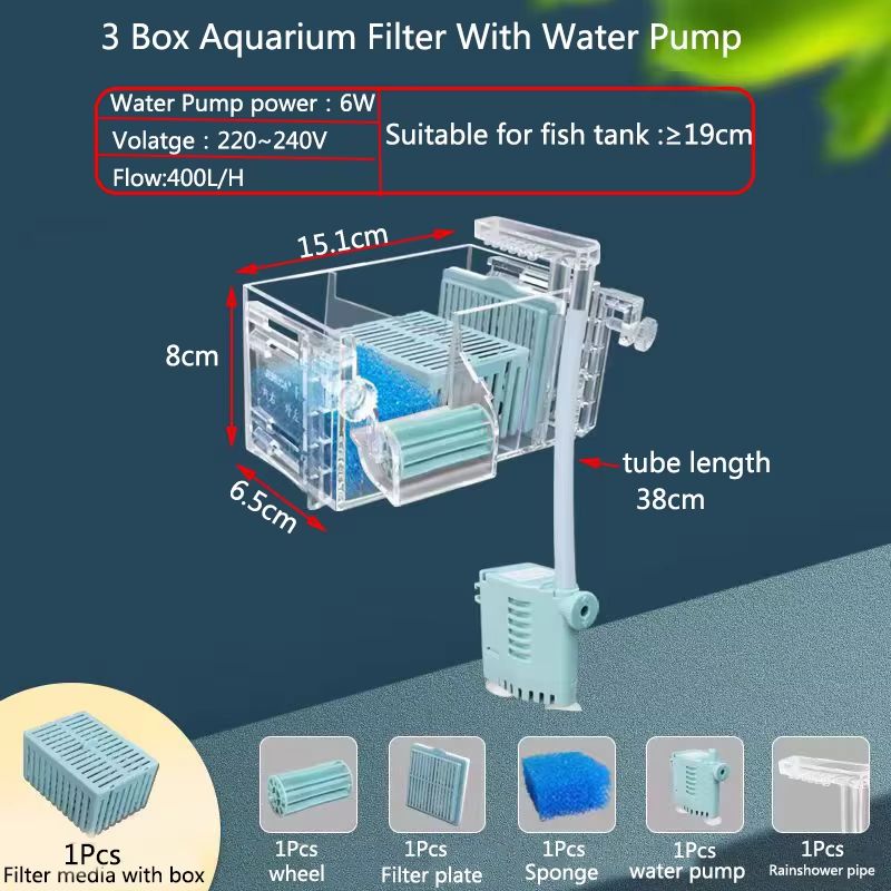 Aquarium Waterfall Filter Box  WallMounted Silent Circulating Purifier With Builtin Pump For Fish T 6