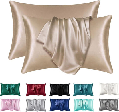 2Pack Satin Silk Pillowcases  Super Soft Standard Size Pillow Covers For Hair And Skin Care 10