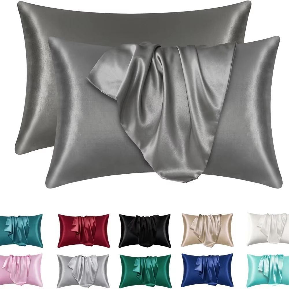 2Pack Satin Silk Pillowcases  Super Soft Standard Size Pillow Covers For Hair And Skin Care 12