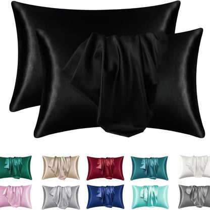 2Pack Satin Silk Pillowcases  Super Soft Standard Size Pillow Covers For Hair And Skin Care 7