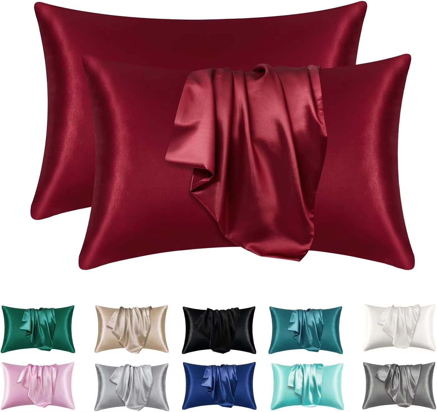 2Pack Satin Silk Pillowcases  Super Soft Standard Size Pillow Covers For Hair And Skin Care 8