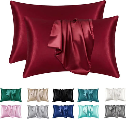 2Pack Satin Silk Pillowcases  Super Soft Standard Size Pillow Covers For Hair And Skin Care 8