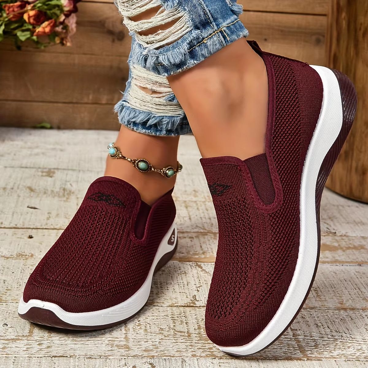 Elegant Comfort Womens Casual Sneakers  Soft Sole Solid Color Everyday Style 5