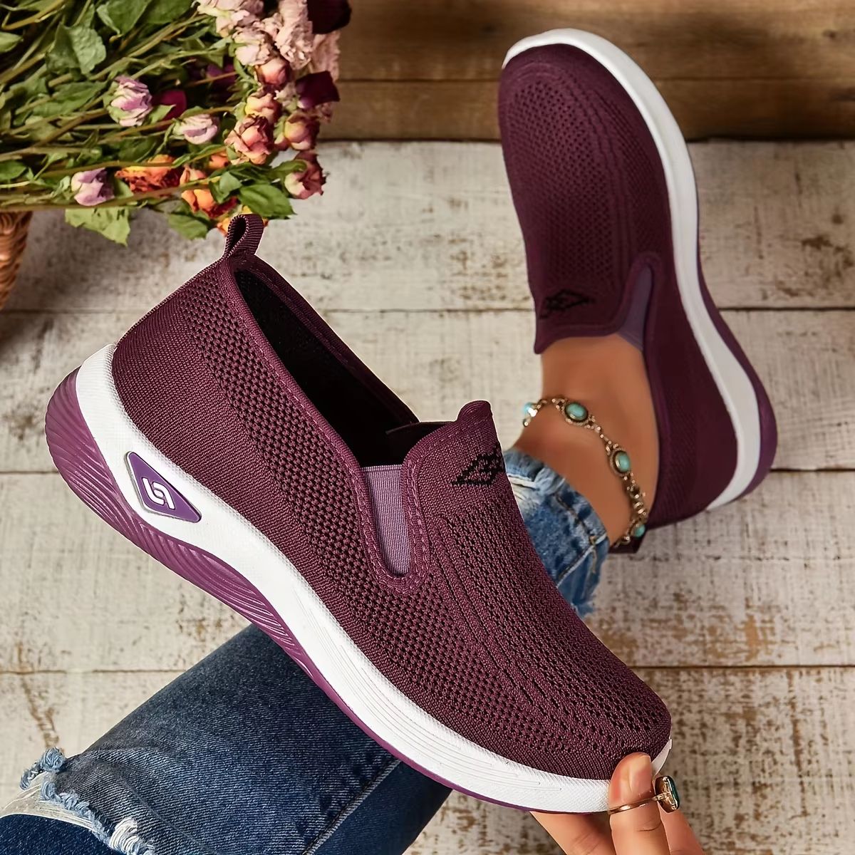 Elegant Comfort Womens Casual Sneakers  Soft Sole Solid Color Everyday Style 6