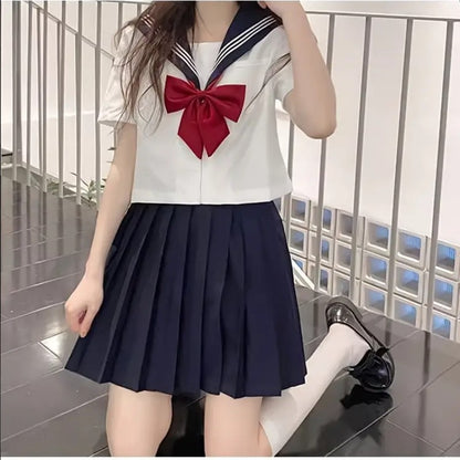 School Uniform for Women, JK Sailor Suit with Red Tie, Long Sleeve Sailor Uniform, Sexy Cosplay Costume, Spring