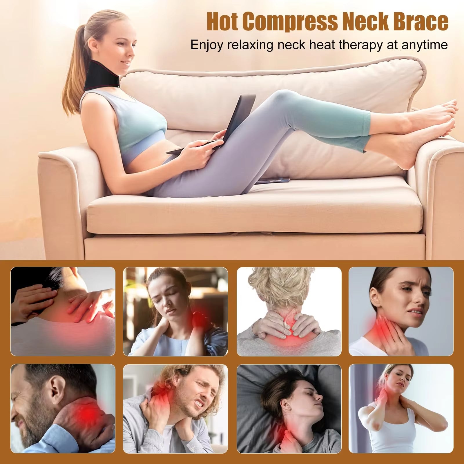 USB Heated Neck Brace, Electric Neck Heating Pad Hot Compress for Soreness Relief & Neck Therapy