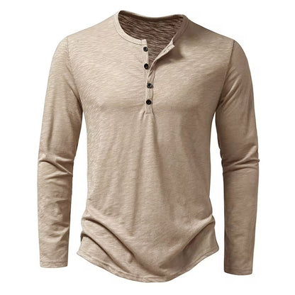 Mens Autumn Cotton Button Long Sleeve Henley Neck TShirt Casual Solid Color Breathable Slim Fashion 1