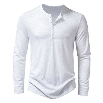 Mens Autumn Cotton Button Long Sleeve Henley Neck TShirt Casual Solid Color Breathable Slim Fashion 3