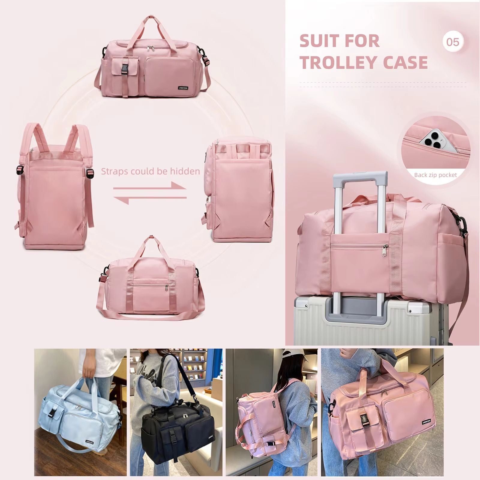 Womens Sports Gym Bag  Waterproof Travel Duffel With Dry Wet Separation  Crossbody Strap 3
