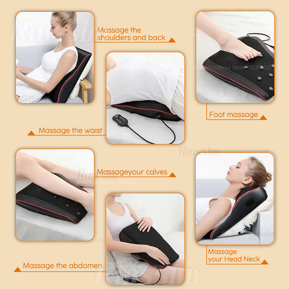 Shiatsu Electric Neck Pillow Body Back Waist Massager Car With Heating Vibrating Massage Cervical T 4