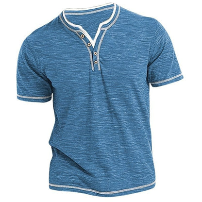 Mens New Cotton Small VNeck Short Sleeve TShirts Casual Henley Collar Slim Elastic Tops Stylish Sum 1