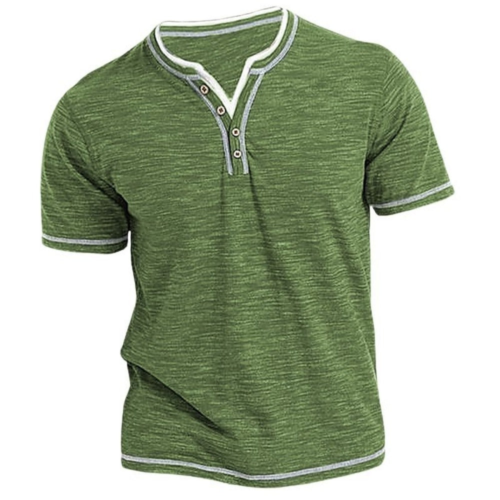 Mens New Cotton Small VNeck Short Sleeve TShirts Casual Henley Collar Slim Elastic Tops Stylish Sum 4