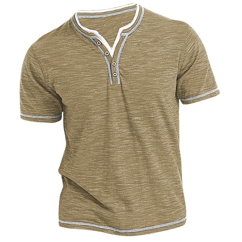 Mens New Cotton Small VNeck Short Sleeve TShirts Casual Henley Collar Slim Elastic Tops Stylish Sum 6