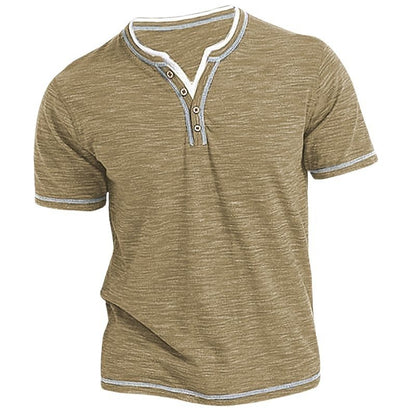 Mens New Cotton Small VNeck Short Sleeve TShirts Casual Henley Collar Slim Elastic Tops Stylish Sum 6