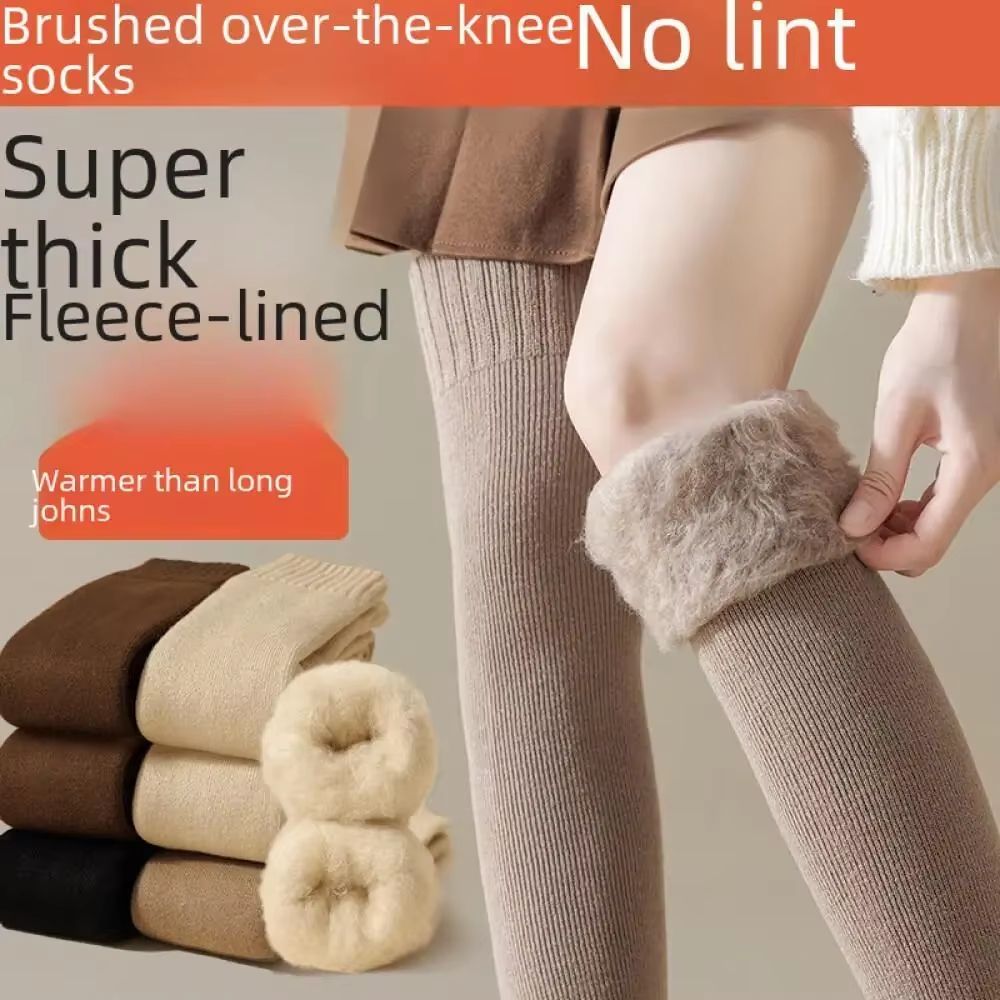 Women's Cashmere Over-Knee Socks – Fuzzy-Lined Plush Winter Stockings for Warmth & Comfort