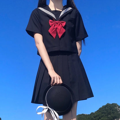 Japanese School Uniform For Women JK Sailor Suit Costume Long Sleeve White Shirt Black Skirt Set 3