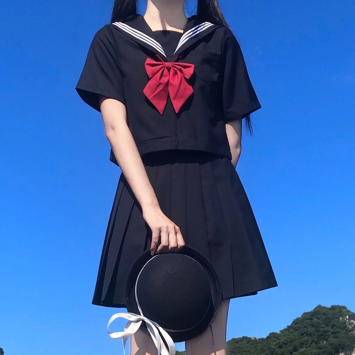 Japanese School Uniform For Women JK Sailor Suit Costume Long Sleeve White Shirt Black Skirt Set 7