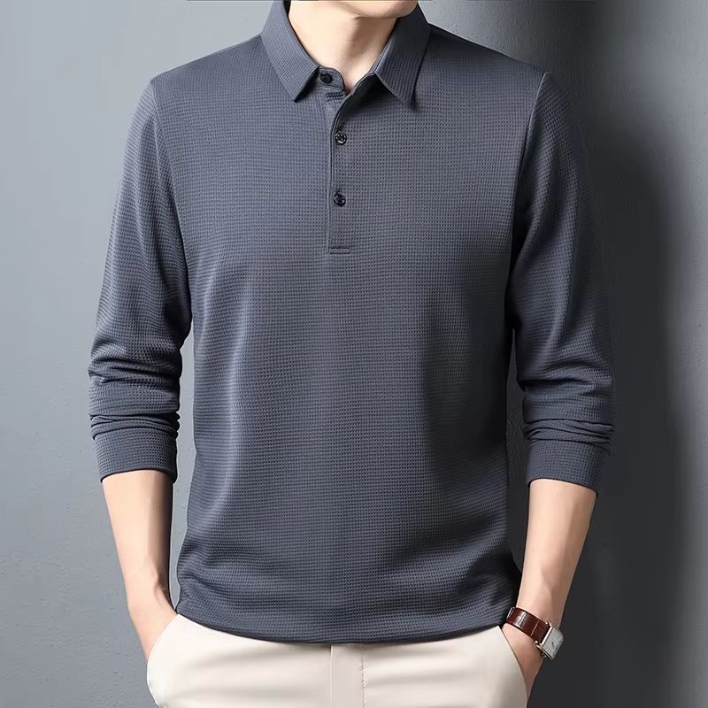 Mens Business Casual Polo Shirt  Comfortable Long Sleeve Summer Top 2