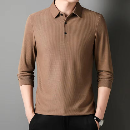 Mens Business Casual Polo Shirt  Comfortable Long Sleeve Summer Top 4