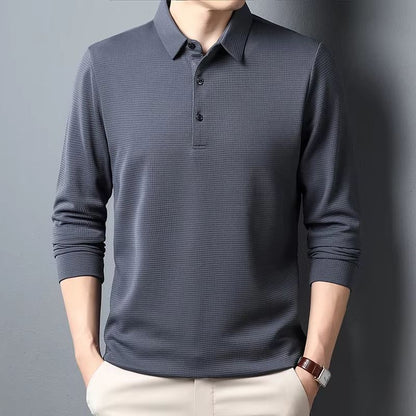 Mens Business Casual Polo Shirt  Comfortable Long Sleeve Summer Top 9