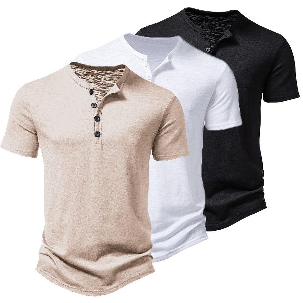 Mens Henley Neck Summer Basic TShirt Short Sleeve Casual Pullover Breathable Outdoor Streetwear Top 5