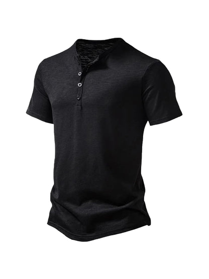 Mens Henley Neck Summer Basic T-Shirt, Short Sleeve Casual Pullover, Breathable Outdoor Streetwear Tops