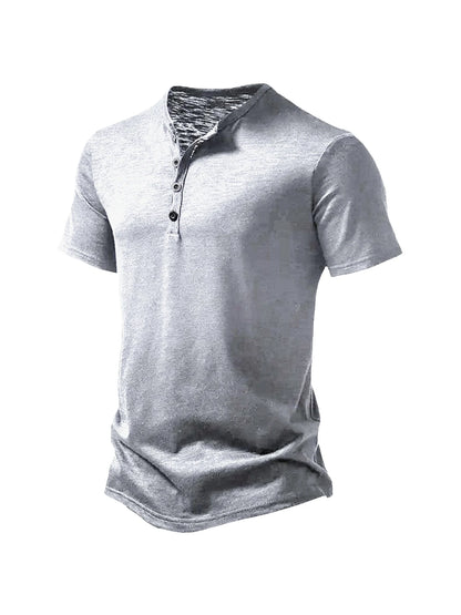 Mens Henley Neck Summer Basic TShirt Short Sleeve Casual Pullover Breathable Outdoor Streetwear Top 8