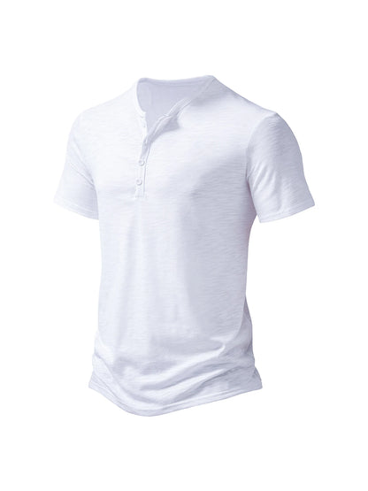 Mens Henley Neck Summer Basic TShirt Short Sleeve Casual Pullover Breathable Outdoor Streetwear Top 1
