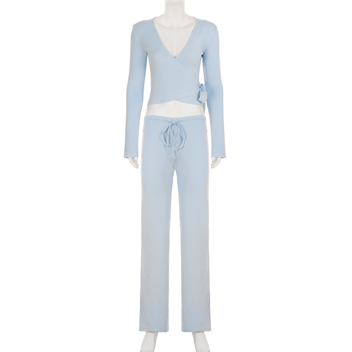 Absobe Autumn Winter Set For Women Loose Pants Leisure Suit With Flare Sleeve Crop Cardigan Laceup  10