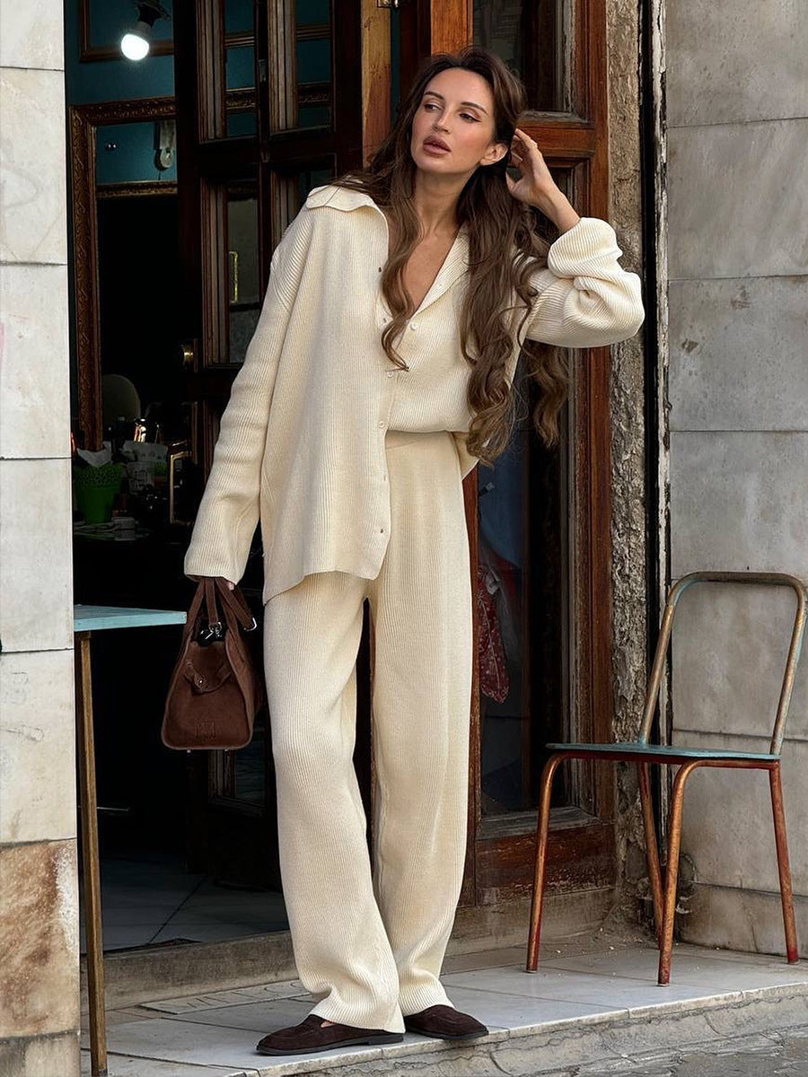 Bornladies Knit Cardigan Pants Set for Autumn Winter, Womens Two Piece Casual Sweater Suit, Warm Soft Thick Knitted Out