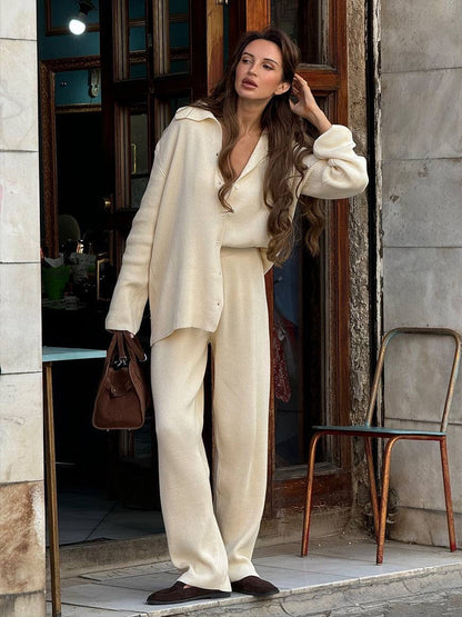 Bornladies Knit Cardigan Pants Set for Autumn Winter, Womens Two Piece Casual Sweater Suit, Warm Soft Thick Knitted Out