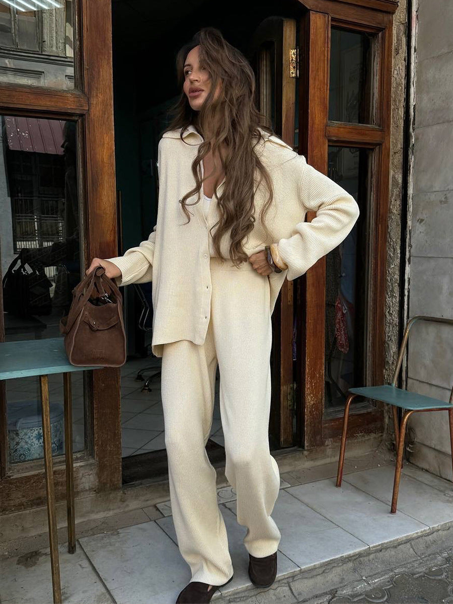 Bornladies Knit Cardigan Pants Set for Autumn Winter, Womens Two Piece Casual Sweater Suit, Warm Soft Thick Knitted Out
