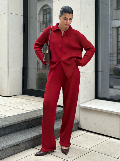 Bornladies Knit Cardigan Pants Set for Autumn Winter, Womens Two Piece Casual Sweater Suit, Warm Soft Thick Knitted Out