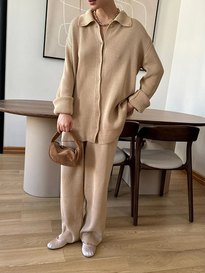 Bornladies Knit Cardigan Pants Set for Autumn Winter, Womens Two Piece Casual Sweater Suit, Warm Soft Thick Knitted Out