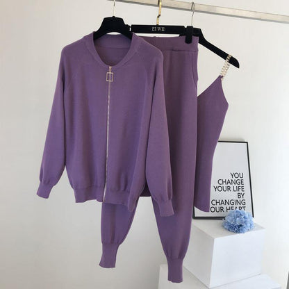 Women Zipper Knitted Cardigans Sweaters, Pants Sets, Vest, Stylish Fashion Jumpers Trousers Outfit for Autumn Winter