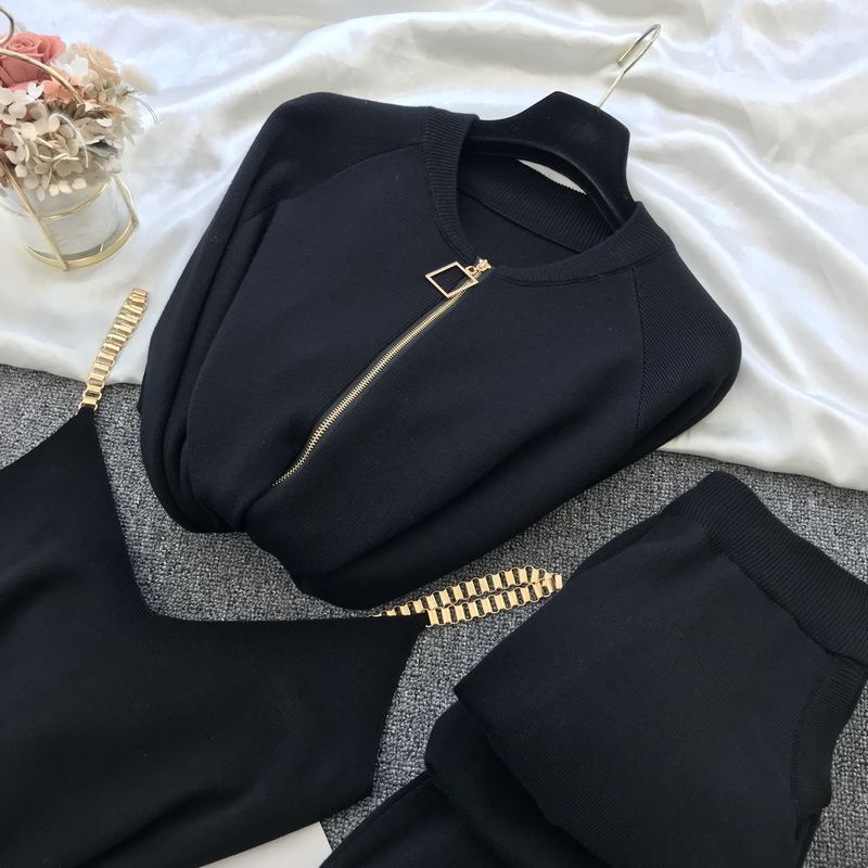Women Zipper Knitted Cardigans Sweaters, Pants Sets, Vest, Stylish Fashion Jumpers Trousers Outfit for Autumn Winter