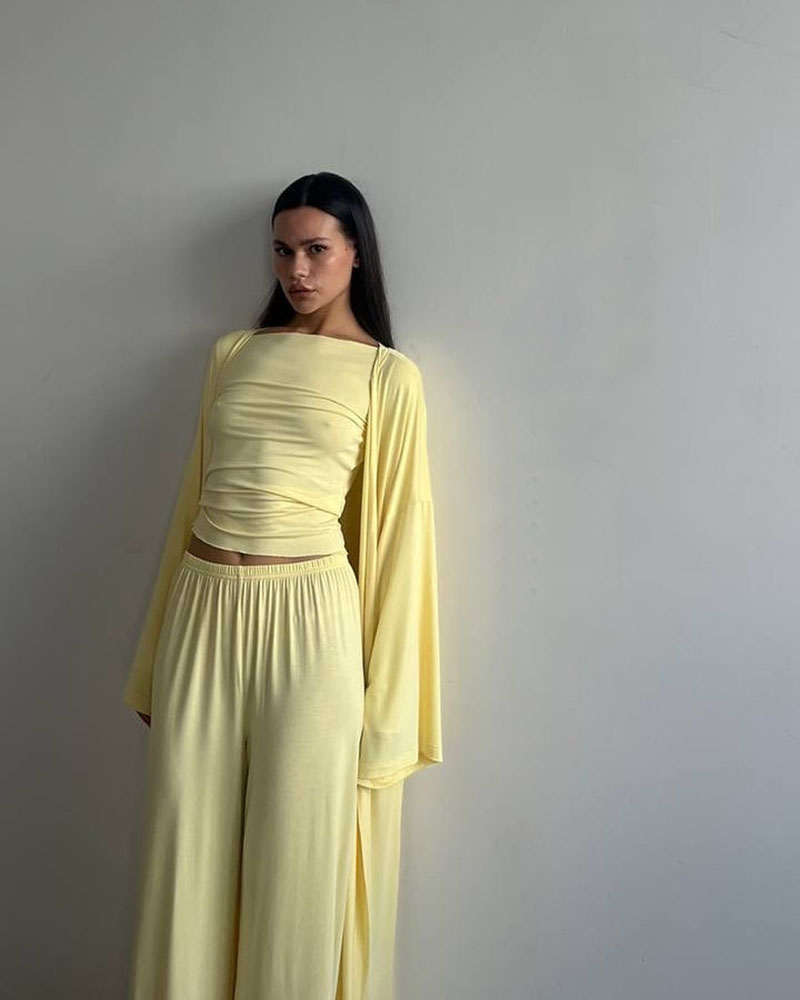 DriftWear Summer Casual Outfit, Long Cardigan, Long Sleeved Top & High Waisted Pants, Fashionable Office Wear Baggy Suit
