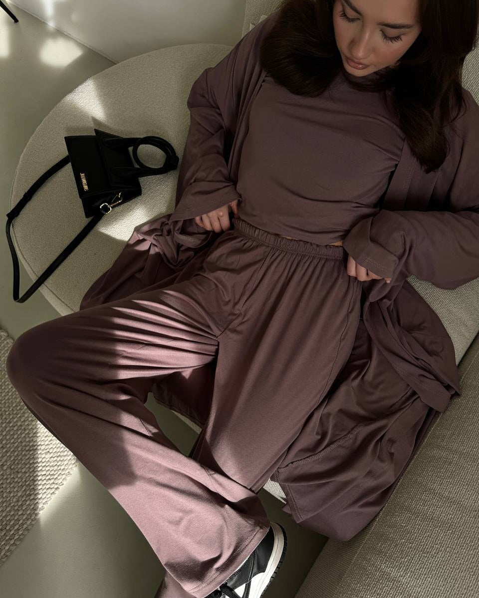 DriftWear Summer Casual Outfit, Long Cardigan, Long Sleeved Top & High Waisted Pants, Fashionable Office Wear Baggy Suit