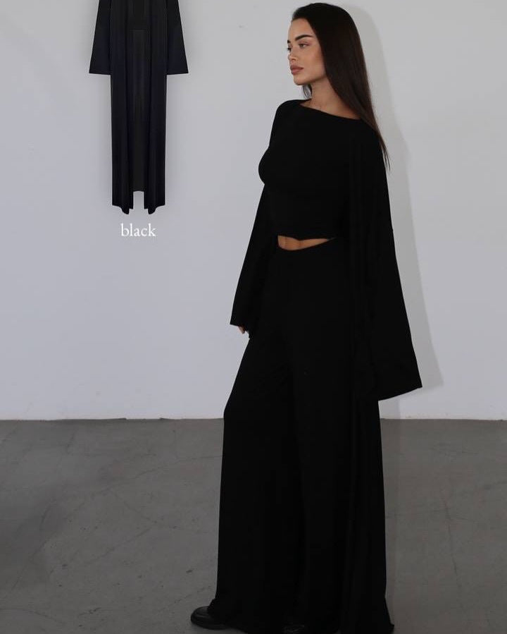DriftWear Summer Casual Outfit, Long Cardigan, Long Sleeved Top & High Waisted Pants, Fashionable Office Wear Baggy Suit
